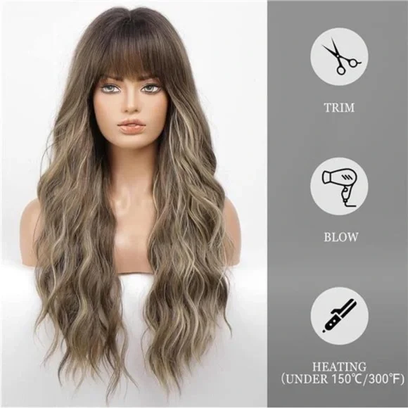 Wig with Bangs for Women, Ombre Blonde